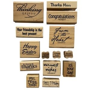 Wood Mounted Rubber Stamp Bundle of 14 Sentiment Stamps Stampin Up